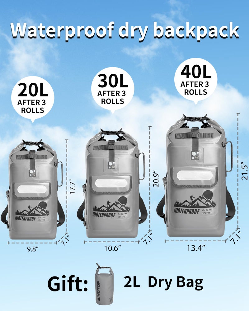 IDRYBAG Dry Bag Backpack Waterproof Floating 20L/30L/40L, Dry Bags Waterproof Backpack for Men, Dry Sack Waterproof Bag Kayak - Image 5